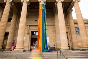 Sheila Hicks, 'The Embassy of Chromatic Delegates', 2015–16. Installation view of the 20th Biennale of Sydney (2016) at the AGNSW. Courtesy the artist; Alison Jacques Gallery, London; and Sikkema Jenkins & Co., New York. Photograph: Leïla Joy